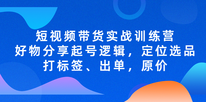 短视频带货实战训练营，好物分享起号逻辑，定位选品打标签、出单，原价-无双资源网