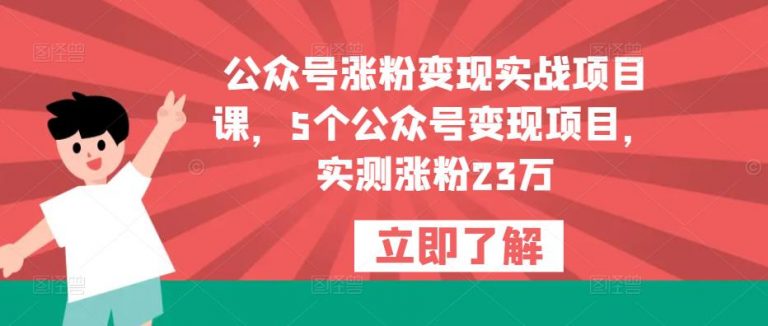 公众号涨粉变现实战项目课，5个公众号变现项目，实测涨粉23万-无双资源网