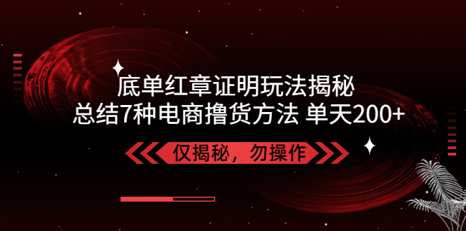 独家底单红章证明揭秘 总结7种电商撸货方法 操作简单,单天200+【仅揭秘】-无双资源网