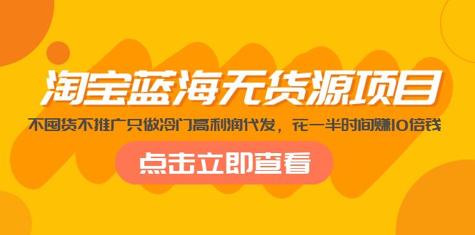 淘宝蓝海无货源项目，不囤货不推广只做冷门高利润代发，花一半时间赚10倍钱-无双资源网