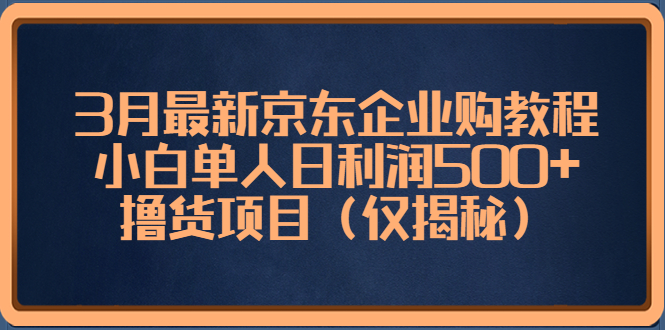 3月最新京东企业购教程，小白单人日利润500+撸货项目（仅揭秘）-无双资源网