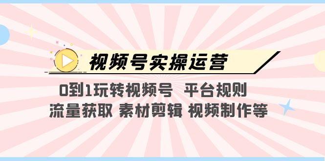 视频号实操运营，0到1玩转视频号 平台规则 流量获取 素材剪辑 视频制作等-无双资源网