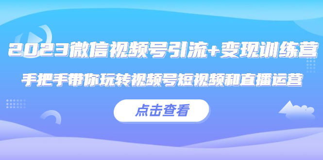 2023微信视频号引流+变现训练营：手把手带你玩转视频号短视频和直播运营!-无双资源网