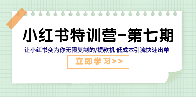 小红书特训营-第七期 让小红书变为你无限复制的/提款机 低成本引流快速出单-无双资源网