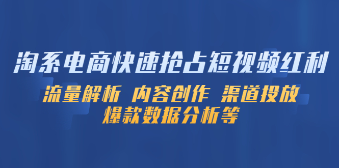 淘系电商快速抢占短视频红利：流量解析 内容创作 渠道投放 爆款数据分析等-无双资源网