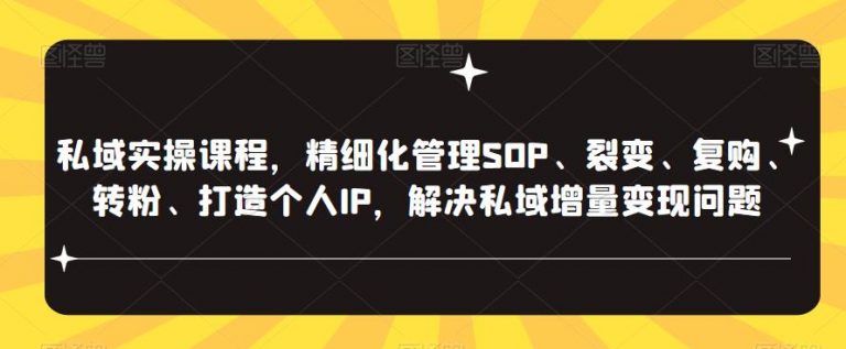 私域实操课程，精细化管理SOP、裂变、复购、转粉、打造个人IP，解决私域增量变现问题-无双资源网