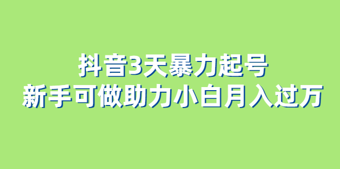 抖音3天暴力起号新手可做助力小白月入过万-无双资源网