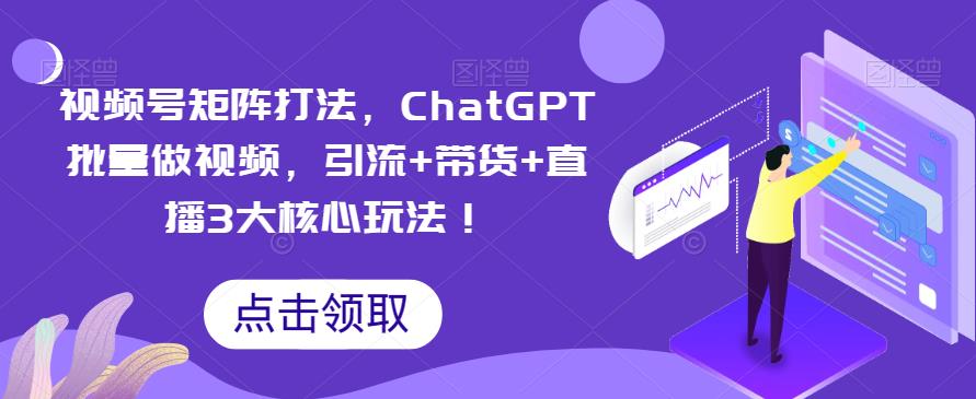 视频号矩阵打法，ChatGPT批量做视频，引流+带货+直播3大核心玩法-无双资源网