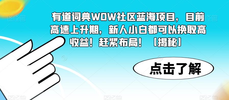 有道词典WOW社区蓝海项目，目前高速上升期，新人小白都可以换取高收益！赶紧布局！【揭秘】-无双资源网