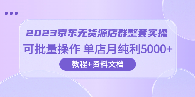 2023京东-无货源店群整套实操 可批量操作 单店月纯利5000+63节课+资料文档-无双资源网