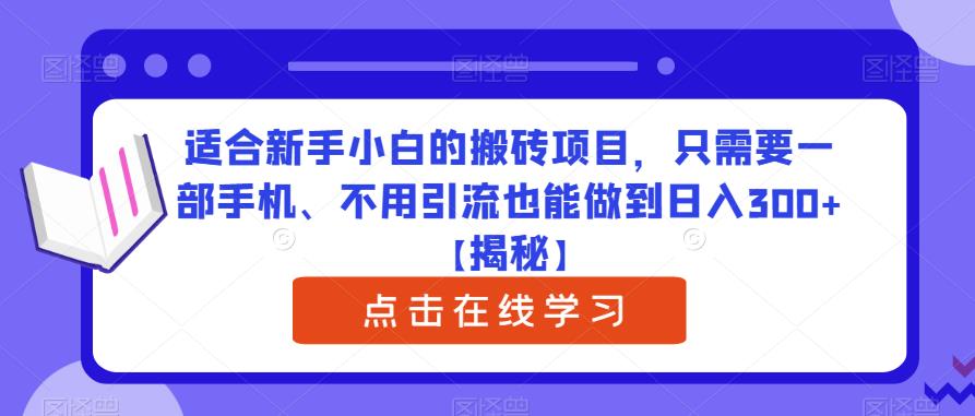 适合新手小白的搬砖项目，只需要一部手机、不用引流也能做到日入300+【揭秘】-无双资源网