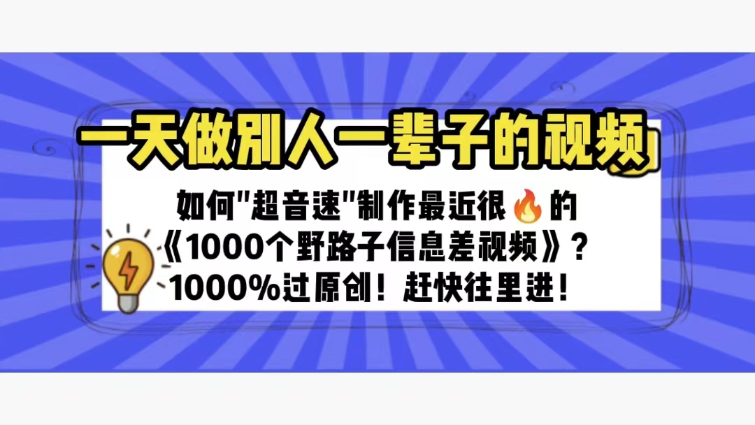 【百度网盘】一天做完别一辈子的视频 制作最近很火的《1000个野路子信息差》100%过原创-无双资源网