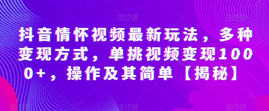 【百度网盘】抖音情怀视频最新玩法，多种变现方式，单挑视频变现1000+，操作及其简单-无双资源网