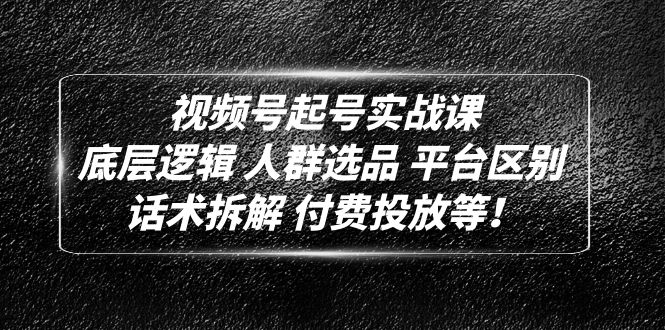 视频号起号实战课：底层逻辑 人群选品 平台区别 话术拆解 付费投放等！-无双资源网