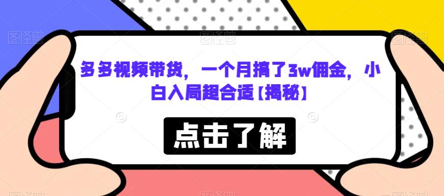 【百度网盘】多多视频带货，一个月搞了3w佣金，小白入局超合适【揭秘】-无双资源网