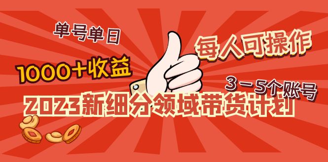 2023新细分领域带货计划：单号单日1000+收益不难，每人可操作3-5个账号-无双资源网