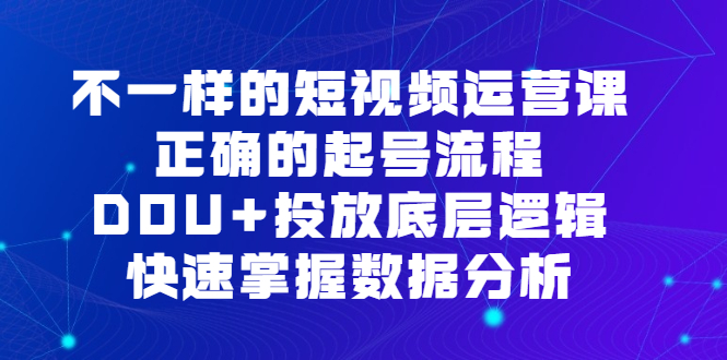 【百度网盘】不一样的短视频 运营课，正确的起号流程，DOU+投放底层逻辑，快速掌握数据分析-无双资源网