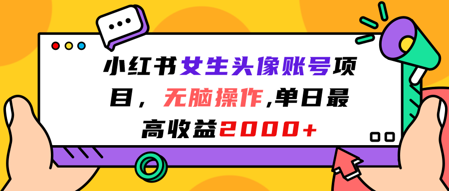 【百度网盘】小红书女生头像账号项目，无脑操作“”单日最高收益2000+-无双资源网