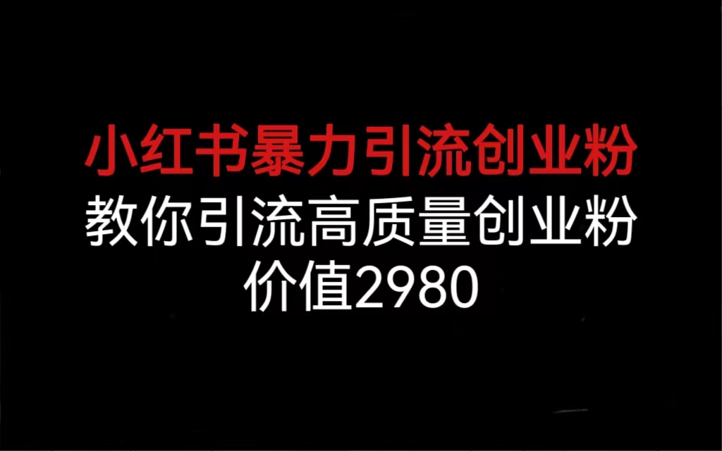 【百度网盘】小红书暴力引流创业粉，教你引流高质量创业粉，价值2980-无双资源网