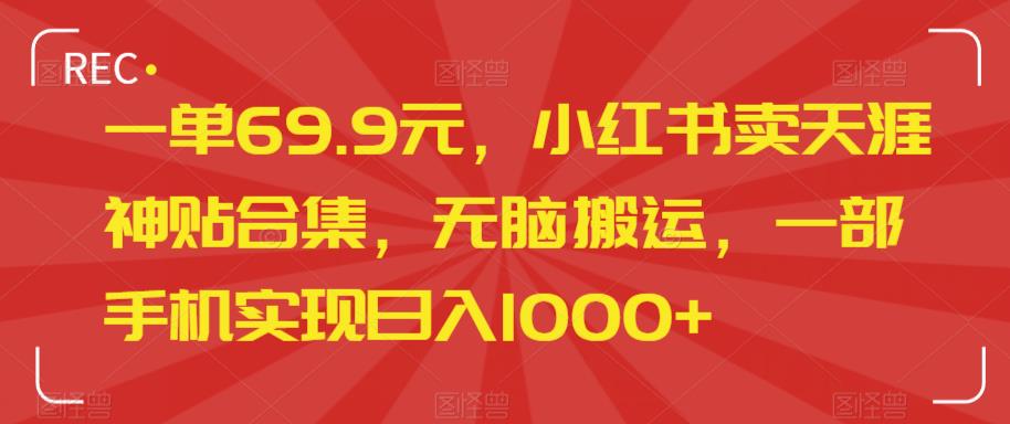 【百度网盘】一单69.9元，小红书卖天涯神贴合集，无脑搬运，一部手机实现日入1000+-无双资源网