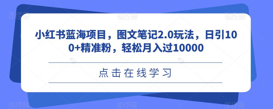 【百度网盘】小红书蓝海项目，图文笔记2.0玩法，日引100+精准粉，轻松月入过10000-无双资源网