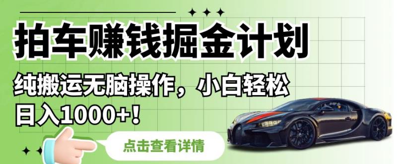 【百度网盘】拍车赚钱掘金计划，纯搬运无脑操作，小白轻松日入1000+-无双资源网