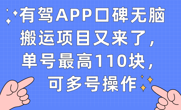 【百度网盘】有驾APP口碑无脑搬运项目又来了，单号最高110块，可多号操作-无双资源网