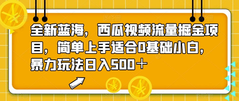 【百度网盘】全新蓝海，西瓜视频流量掘金项目，简单上手适合0基础小白，暴力玩法日入500＋-无双资源网