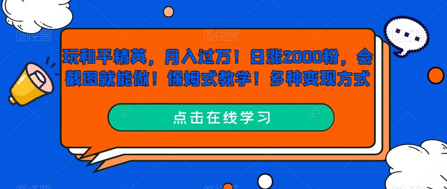 【百度网盘】玩和平精英，月入过万！日涨2000粉，会截图就能做！保姆式教学！多种变现方式-无双资源网