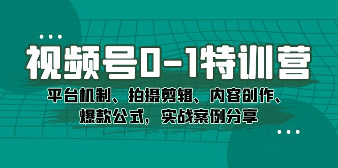 【百度网盘】视频号0-1特训营：平台机制、拍摄剪辑、内容创作、爆款公式，实战案例分享-无双资源网