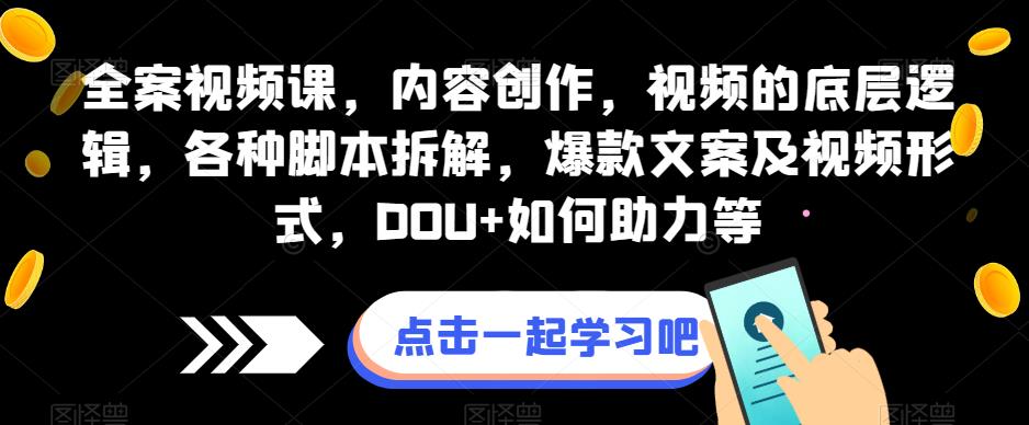 【百度网盘】全案视频课，内容创作，视频的底层逻辑，各种脚本拆解，爆款文案及视频形式，DOU+如何助力等-无双资源网