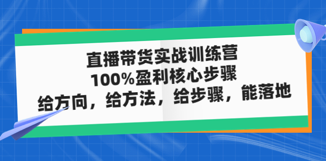 直播带货实战训练营：100%盈利核心步骤，给方向，给方法，给步骤，能落地-无双资源网