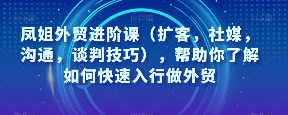 【百度网盘】凤姐外贸进阶课（扩客，社媒，沟通，谈判技巧），帮助你了解如何快速入行做外贸-无双资源网