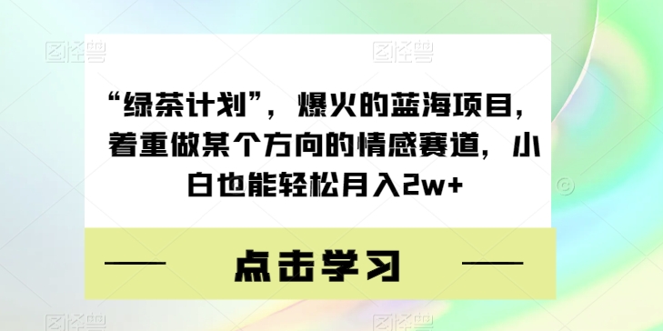 【百度网盘】“绿茶计划”，爆火的蓝海项目，着重做某个方向的情感赛道，小白也能轻松月入2w+-无双资源网