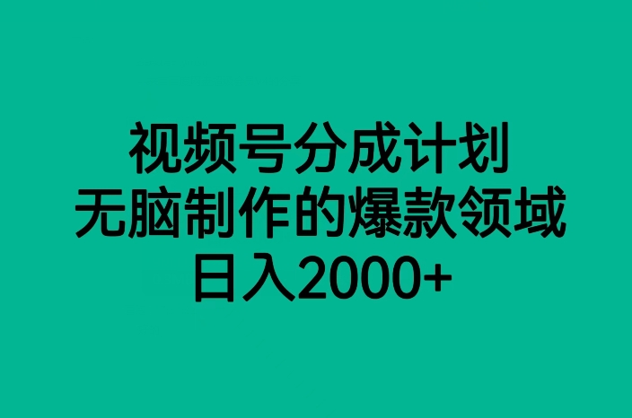 【百度网盘】视频号分成计划，无脑制作的爆款领域，日入2000+-无双资源网