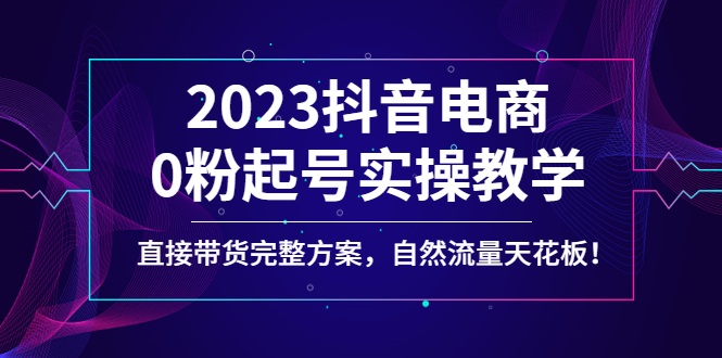 2023抖音电商0粉起号实操教学，直接带货完整方案，自然流量天花板-无双资源网