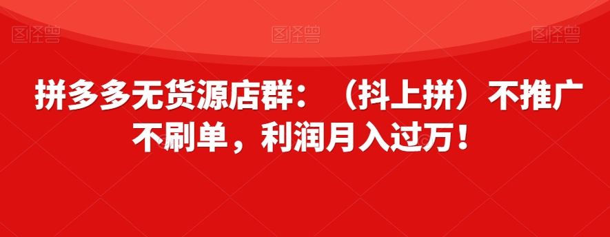 【夸克网盘】拼多多无货源店群：（抖上拼）不推广不刷单，利润月入过万！【揭秘】-无双资源网