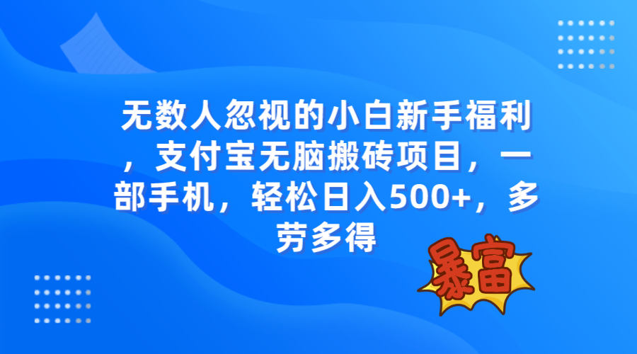 【夸克网盘】无数人忽视的项目，支付宝无脑搬砖项目，一部手机即可操作，轻松日入500+-无双资源网