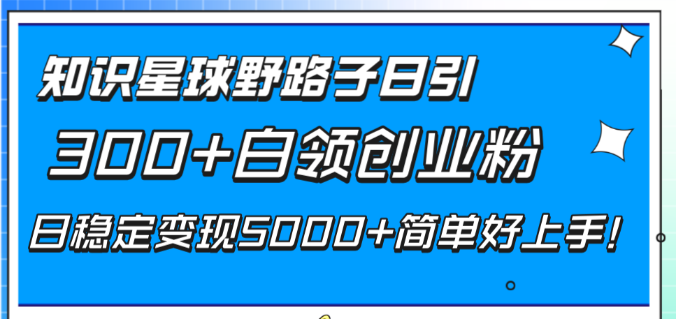 知识星球野路子日引300+白领创业粉，日稳定变现5000+简单好上手！-无双资源网