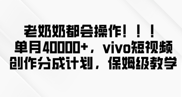 老奶奶都会操作，新平台无脑操作，单月40000+，vivo短视频创作分成计划【揭秘】-无双资源网