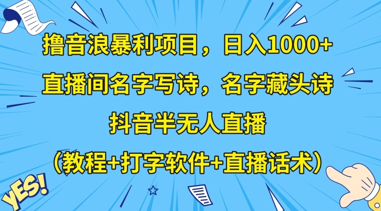 撸音浪暴利项目，日入1000+，直播间名字写诗，名字藏头诗，抖音半无人直播（教程+打字软件+直播话术）【揭秘】-无双资源网