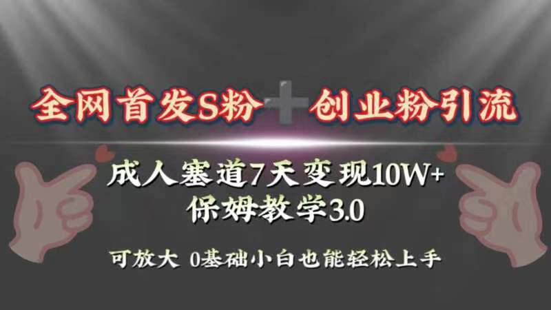 全网首发s粉加创业粉引流变现，成人用品赛道7天变现10w+保姆教学3.0-无双资源网