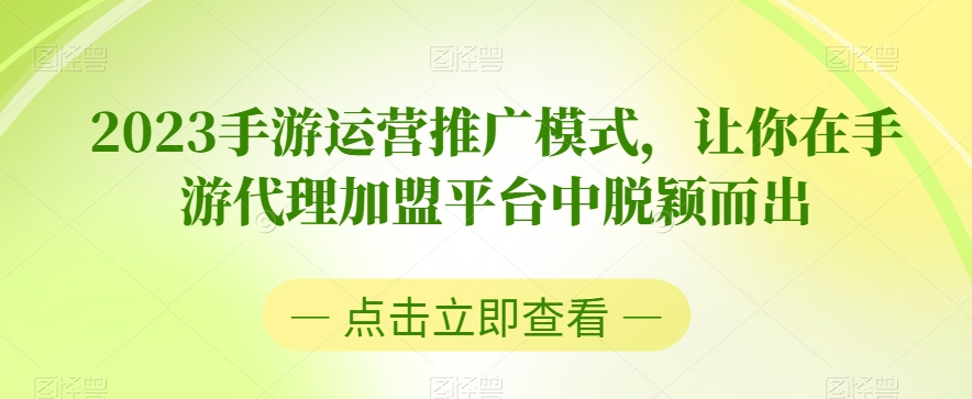 2023手游运营推广模式，让你在手游代理加盟平台中脱颖而出-无双资源网