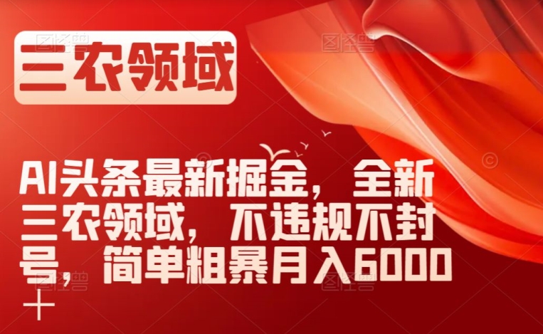 AI头条最新掘金，全新三农领域，不违规不封号，简单粗暴月入6000＋【揭秘】-无双资源网