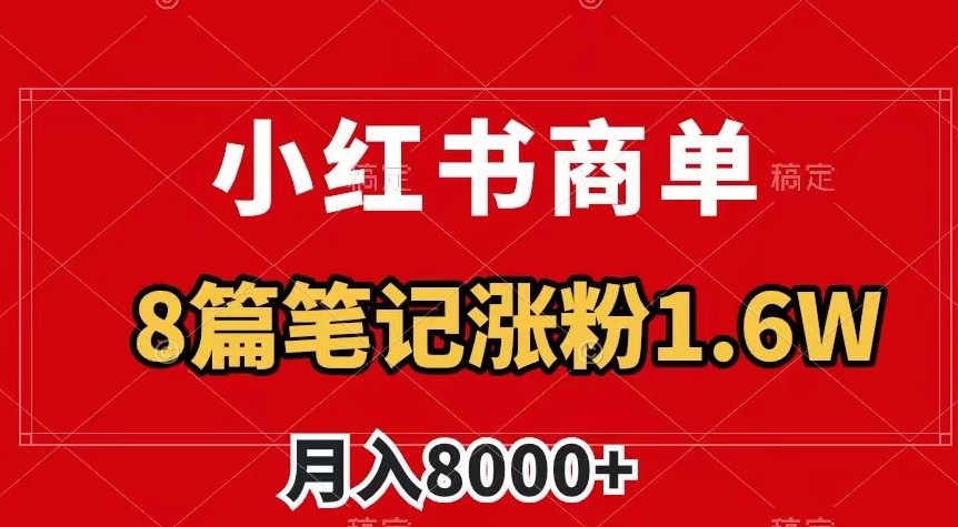 小红书商单最新玩法，8篇笔记涨粉1.6w，作品制作简单，月入8000+【揭秘】-无双资源网