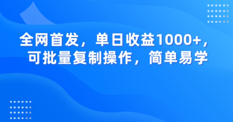 全网首发，单日收益1000+，可批量复制操作，简单易学【揭秘】-无双资源网