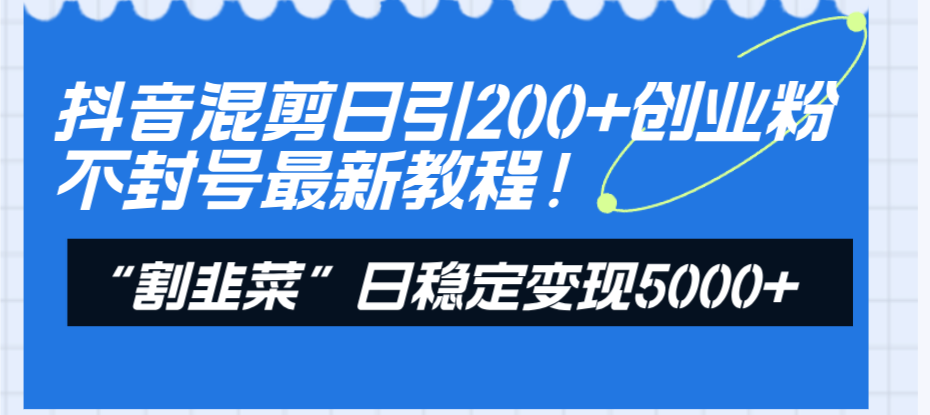 抖音混剪日引200+创业粉不封号最新教程！“割韭菜”日稳定变现5000+！-无双资源网