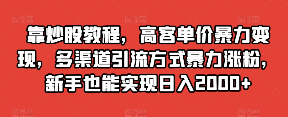 靠炒股教程，高客单价暴力变现，多渠道引流方式暴力涨粉，新手也能实现日入2000+【揭秘】-无双资源网