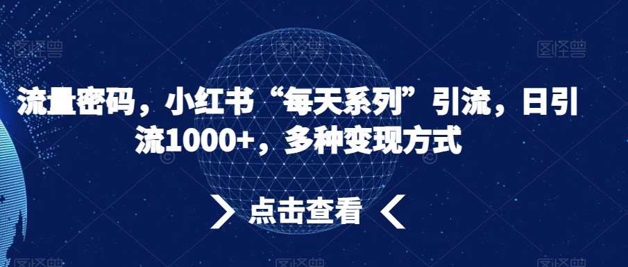 流量密码，小红书“每天系列”引流，日引流1000+，多种变现方式【揭秘】-无双资源网