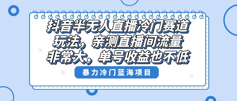 抖音半无人直播冷门赛道玩法，直播间流量非常大，单号收益也不低！-无双资源网